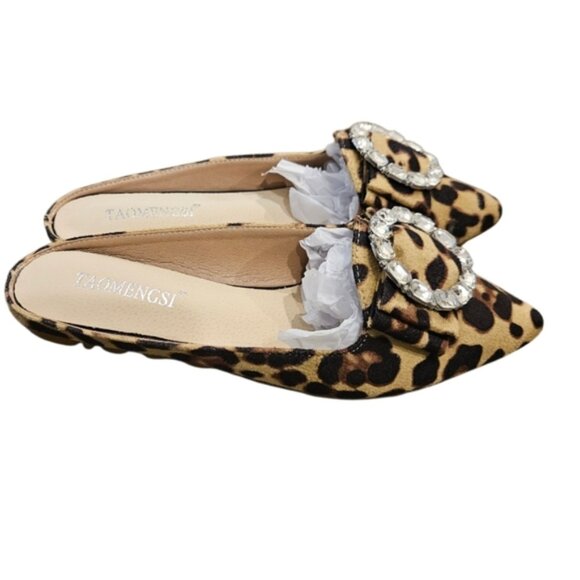 Taomengsi | Leopard Print Rhinestone Slip On Flats | Size 6 - Picture 12 of 12